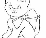 Coloriage Chaton avec un n&oelig;ud