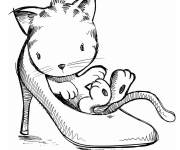Coloriage Chaton dans une chaussure