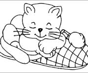 Coloriage Chaton endormi sur une pantoufle