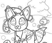 Coloriage Chaton envelopp&eacute; de lumi&egrave;res de No&euml;l
