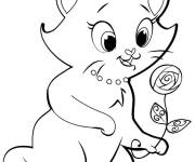 Coloriage chaton fantastique avec une fleur
