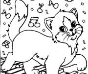 Coloriage Chaton joue au piano