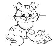 Coloriage Chaton joue avec le souris jouet