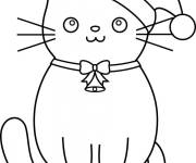 Coloriage Chaton portant le bonnet de no&euml;l