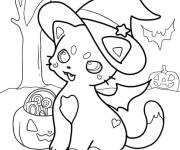 Coloriage Chaton portant un chapeau de sorci&egrave;re &agrave; Halloween