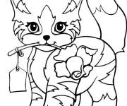 Coloriage Chaton ray&eacute; avec une rose