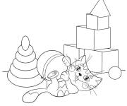 Coloriage Chaton s'amuse avec ces jouets