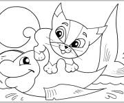 Coloriage Le petit chat attrape le poisson