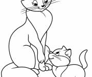 Coloriage Le petit chat avec sa m&egrave;re chat