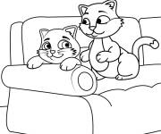 Coloriage et dessins gratuit Les chatons s'amusent sur le canapé à imprimer