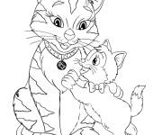 Coloriage et dessins gratuit Mère chat avec le chaton à imprimer
