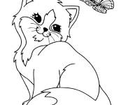 Coloriage Petit chaton avec papillon