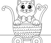 Coloriage Petit chaton dans une poussette