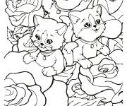 Coloriage et dessins gratuit Petits chatons avec des roses à imprimer