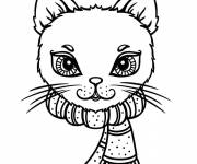 Coloriage Tête d'un chaton portant une écharpe