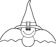 Coloriage chauve souris avec chapeau de sorci&egrave;re de Halloween