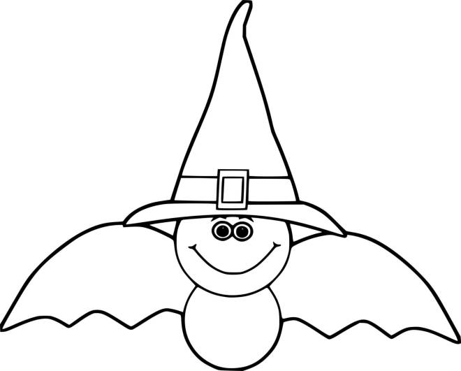 Coloriage et dessins gratuits chauve souris avec chapeau de sorcière de Halloween à imprimer
