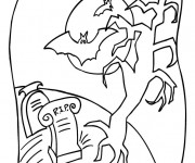 Coloriage Chauve-souris dans le cimeti&egrave;re