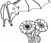 Coloriage Chauve-souris et les fleurs
