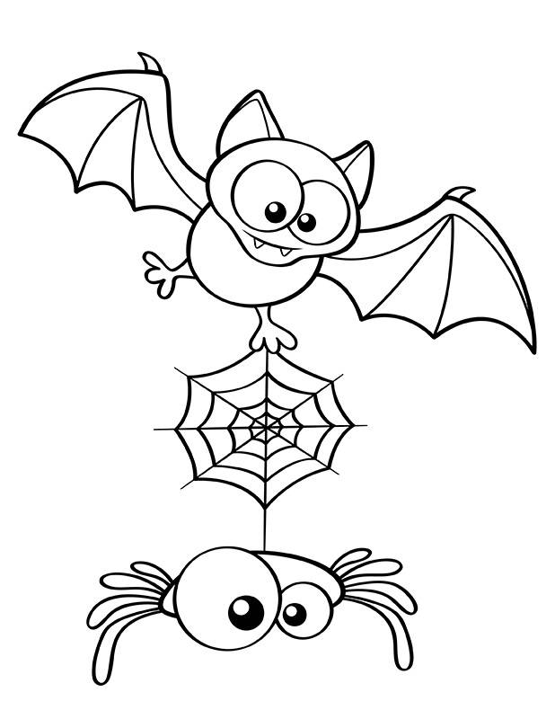 Coloriage et dessins gratuits chauve-souris et son amie araignée d'Halloween à imprimer