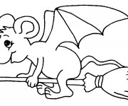 Coloriage Chauve-souris sur balaie