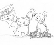 Coloriage Chauves-souris souhaitent un joyeux Halloween
