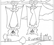 Coloriage Chauves-souris sur l'arbre
