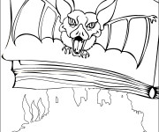 Coloriage Image de chauve-souris sur une page de livre