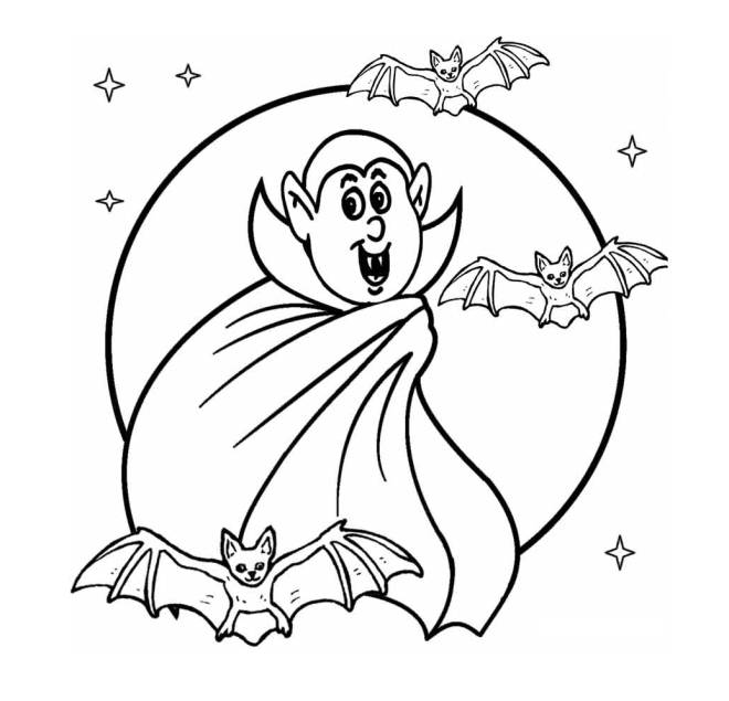 Coloriage et dessins gratuits les chauves-souris avec leur maitre Dracula à imprimer