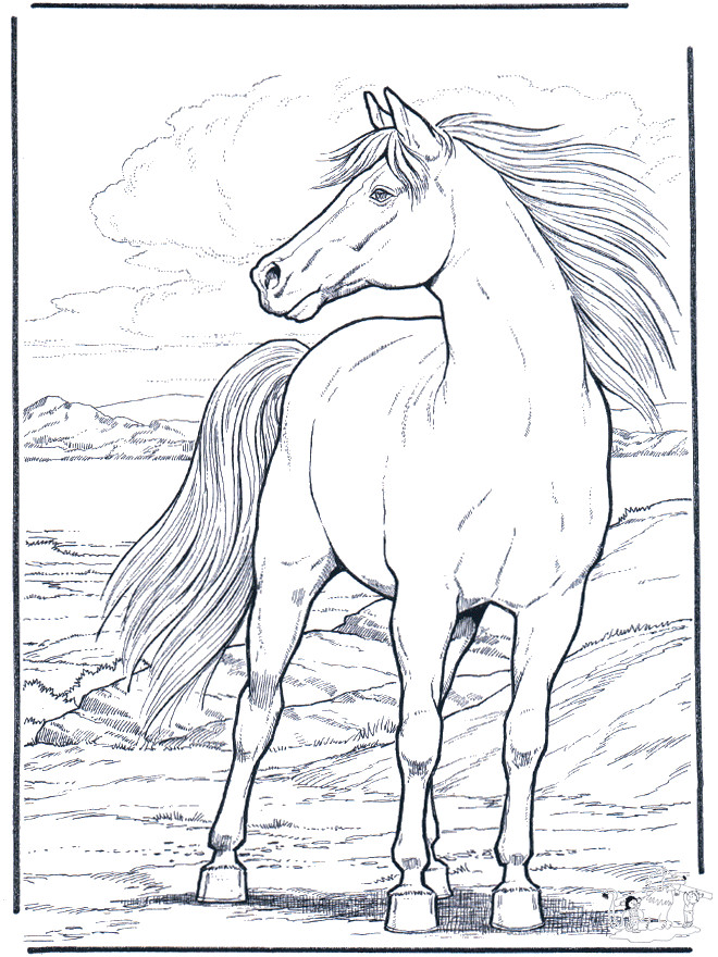 Coloriage Cheval à la crinière dans le vent