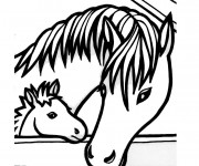 Coloriage Cheval et poulain dans l'écurie