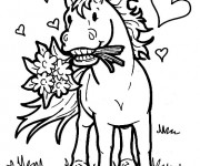 Coloriage Cheval porte un bouquet de fleur