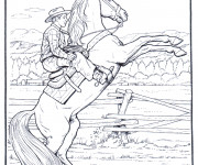 Coloriage Cowboy et son cheval cabré