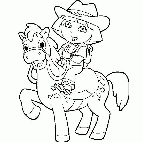 Coloriage et dessins gratuits Dora sur son cheval à imprimer