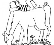Coloriage Enfant dort sur son cheval