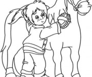 Coloriage Fille soigne son cheval