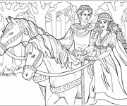 Coloriage Prince et princesse sur leurs chevaux