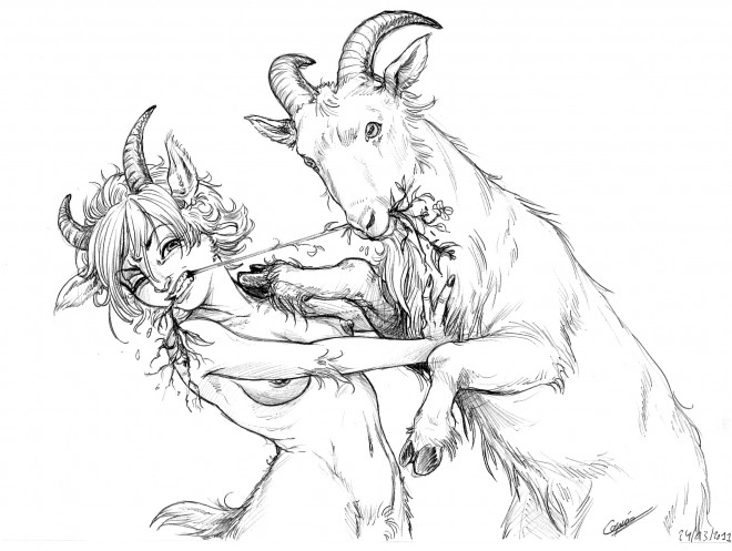 Coloriage et dessins gratuits Fille avec des cornes et chèvre à imprimer