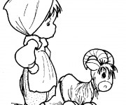 Coloriage Fille mignonne avec une Ch&egrave;vre