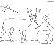 Coloriage Chevreuil et homme de neige
