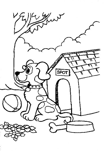 Coloriage et dessins gratuits Chien devant sa maison à imprimer