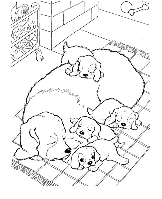 Coloriage et dessins gratuits Chien et ses petits à la maison à imprimer