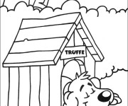 Coloriage Chien s'endort dans sa maison