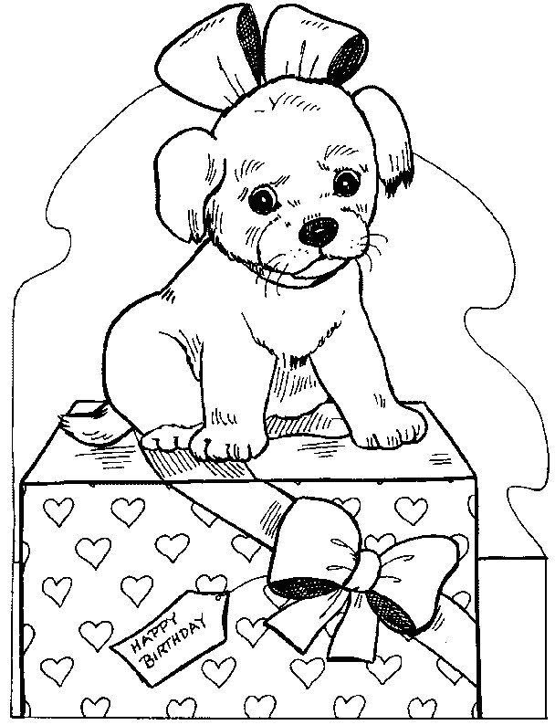 Coloriage Chien Sur Un Cadeau Dessin Gratuit à Imprimer