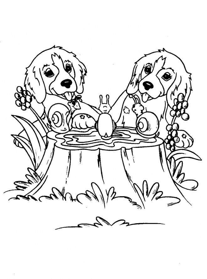 Coloriage Chiens et Escargots dessin gratuit à imprimer