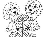 Coloriage Chiens mangent du Pop Corn