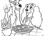 Coloriage Chiens qui mangent des P&acirc;tes