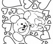 Coloriage Chiot et coeurs