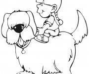 Coloriage Petite fille sur un Chien