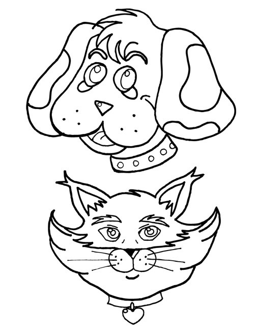 Coloriage Tête De Chien Et Chat Dessin Gratuit à Imprimer